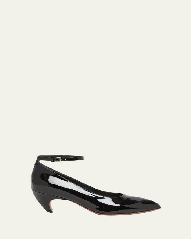 Patent Ankle-Strap Kitten Pumps