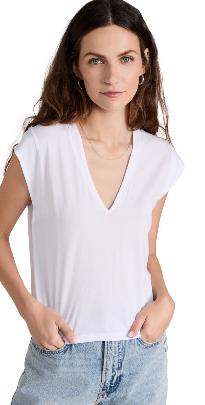 FRAME V Neck Tee Blanc