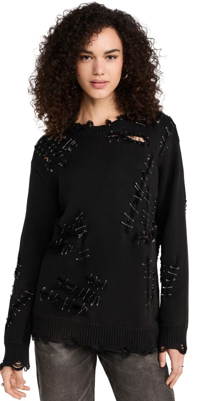 R13 Slashed Boyfriend Sweater Black With Pins