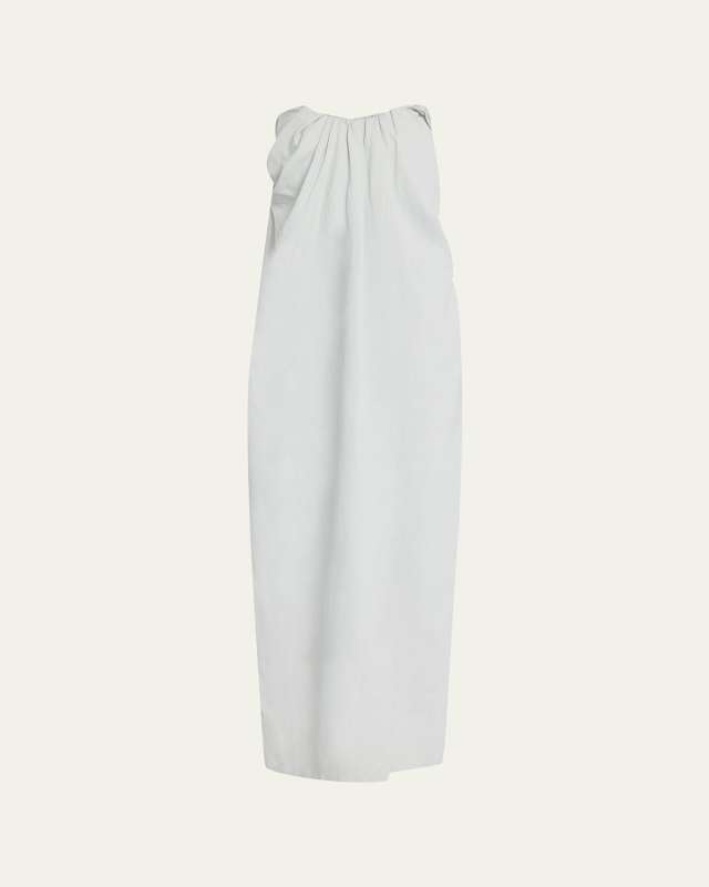Tucked Strapless Linen Maxi Dress