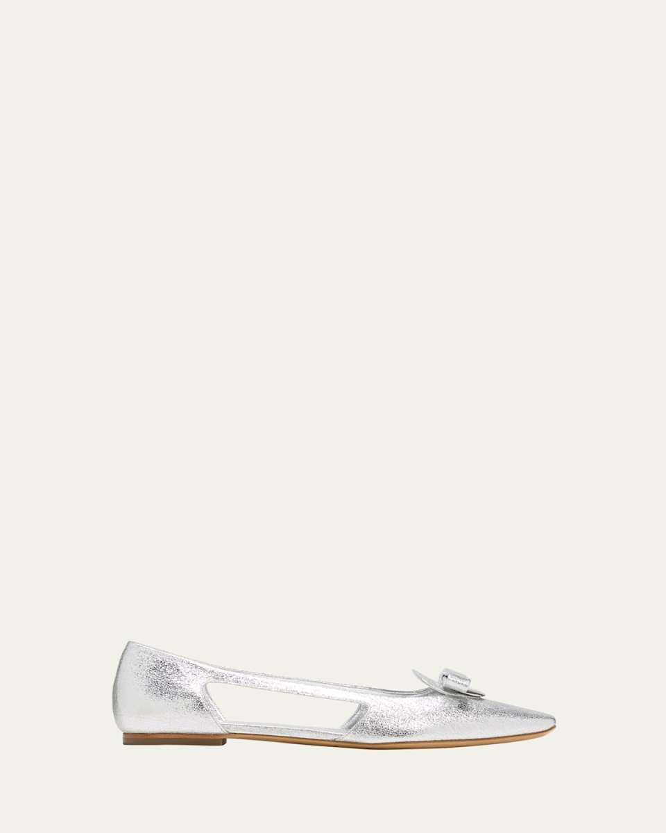 Terea Metallic Bow Cutout Ballerina Loafers