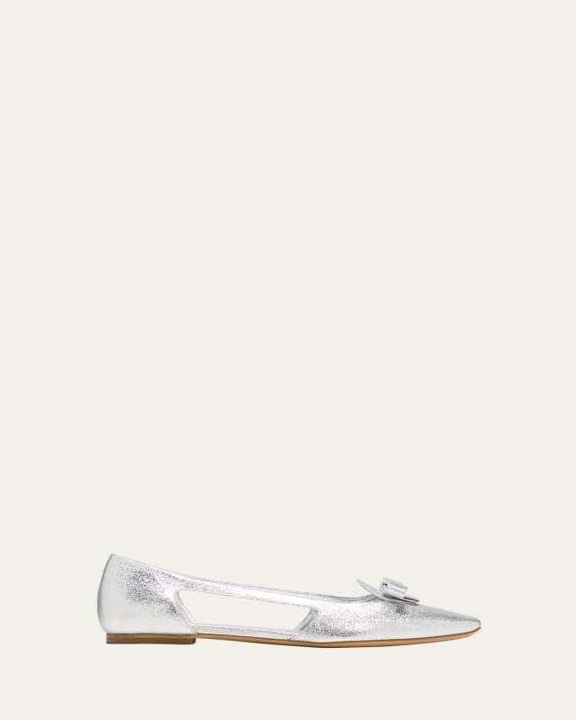 Terea Metallic Bow Cutout Ballerina Loafers