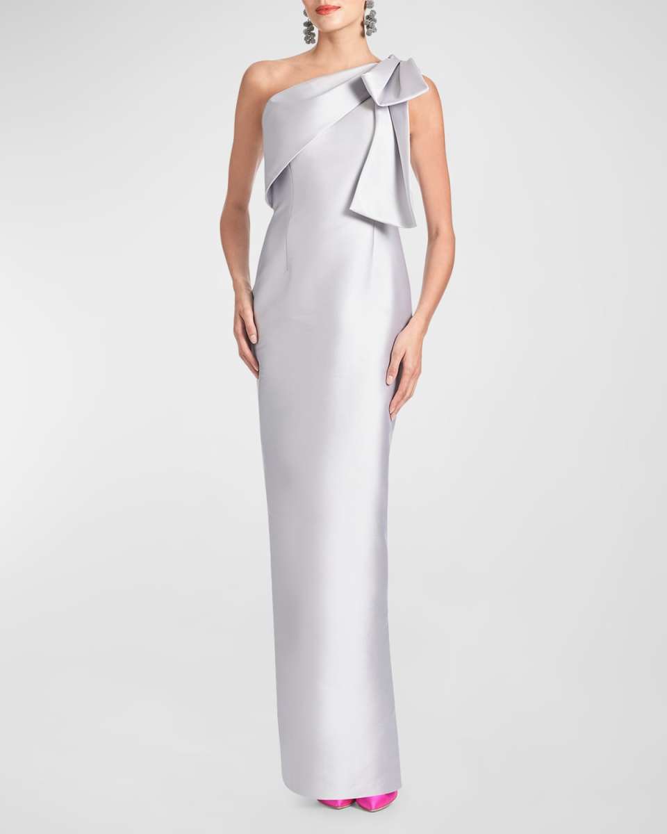 Bonnie One-Shoulder Bow Column Gown