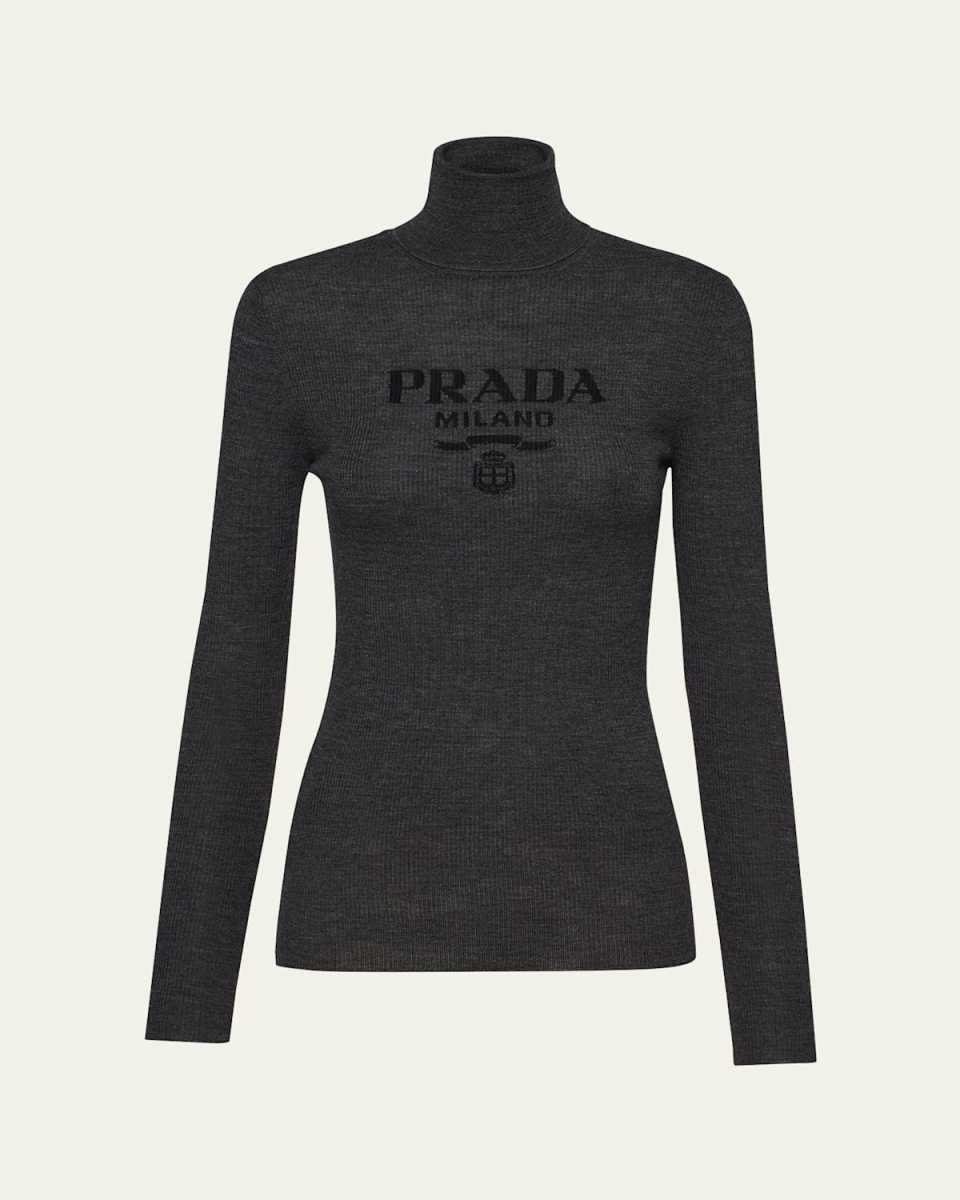 Intarsia Logo Wool Turtleneck Sweater
