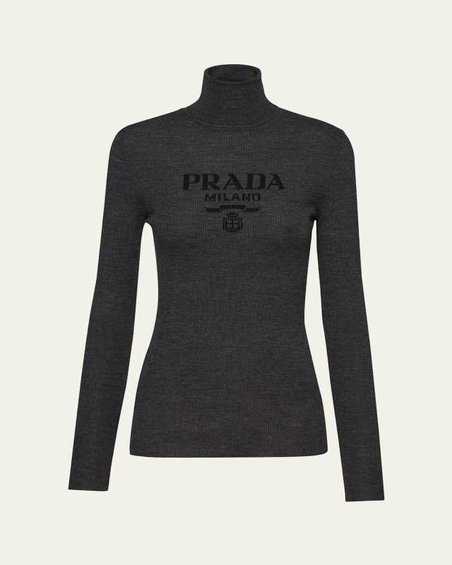 Intarsia Logo Wool Turtleneck Sweater