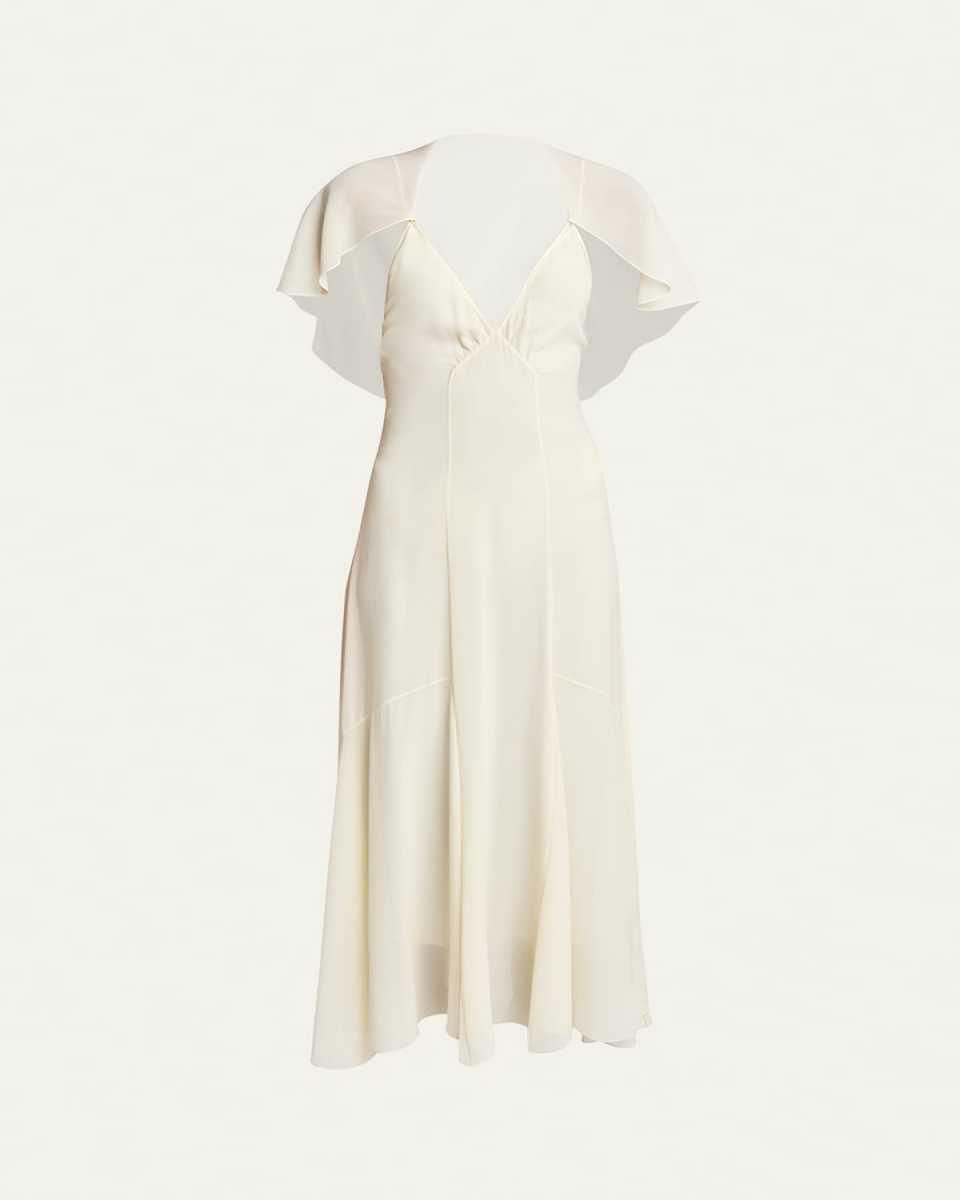 Silk Georgette Flutter-Sleeve Maxi Dress