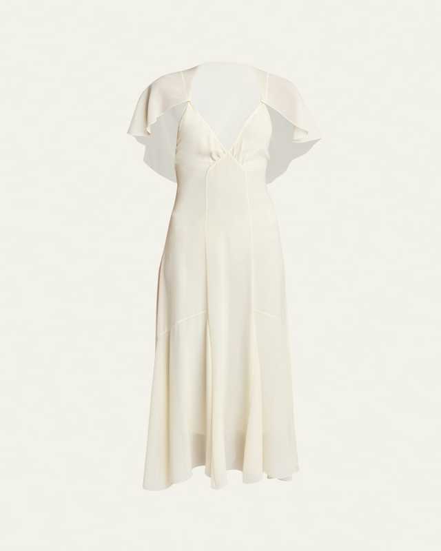 Silk Georgette Flutter-Sleeve Maxi Dress