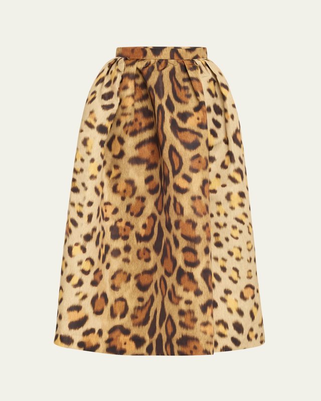 Long Jaguar Faille Pleated Skirt