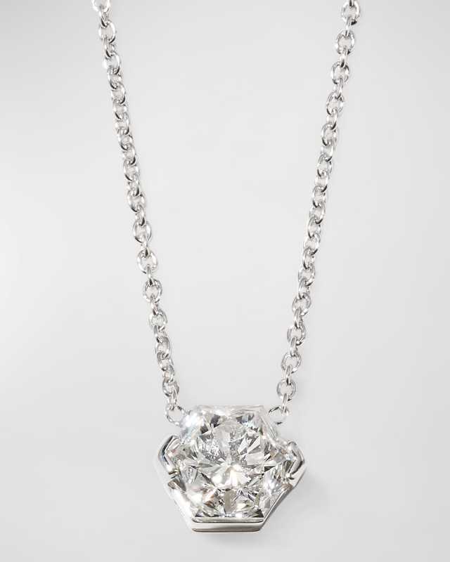 18K White Gold Hexagonal Diamond Necklace, 0.7tcw