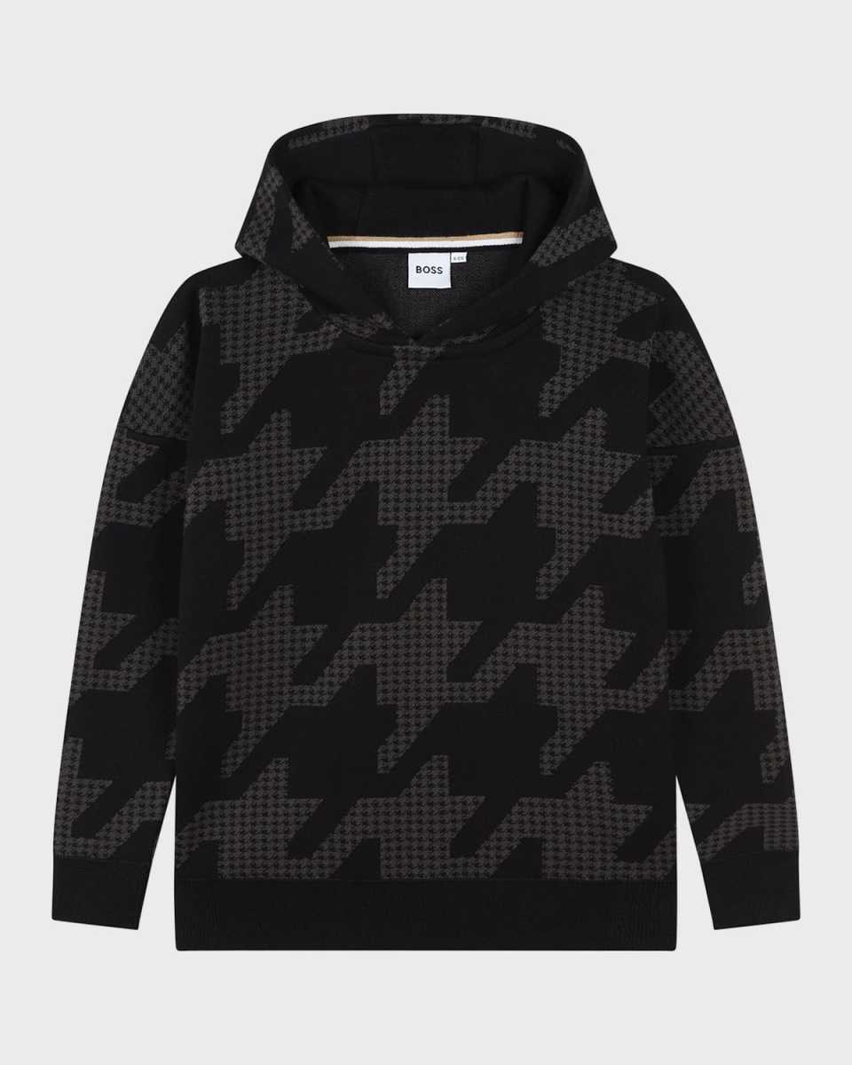 Boy's Houndstooth-Print Hoodie, Size 6-12