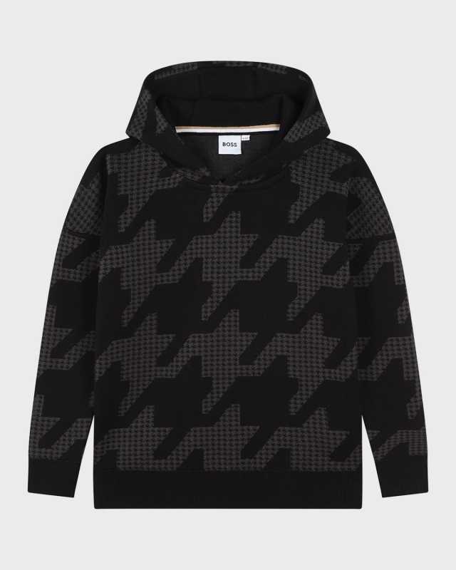 Boy's Houndstooth-Print Hoodie, Size 6-12