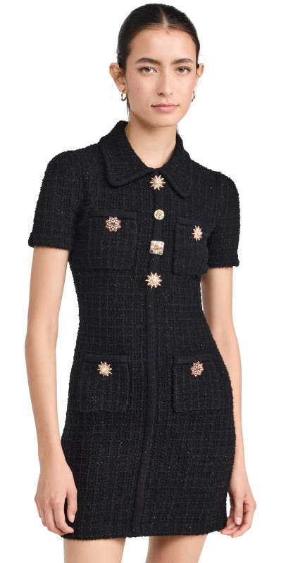 Self Portrait Black Jewel Button Knit Mini Dress Black