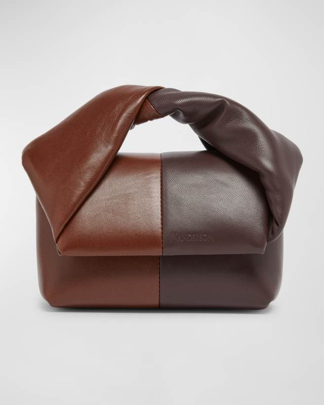 Small Twister Two-Tone Leather Top Handle Bag