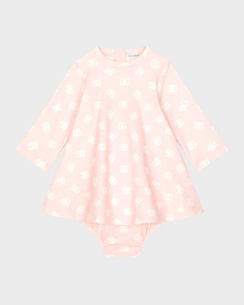 Girl's Interlocked Logo-Print Dress W/ Bloomers, Size 3M-24