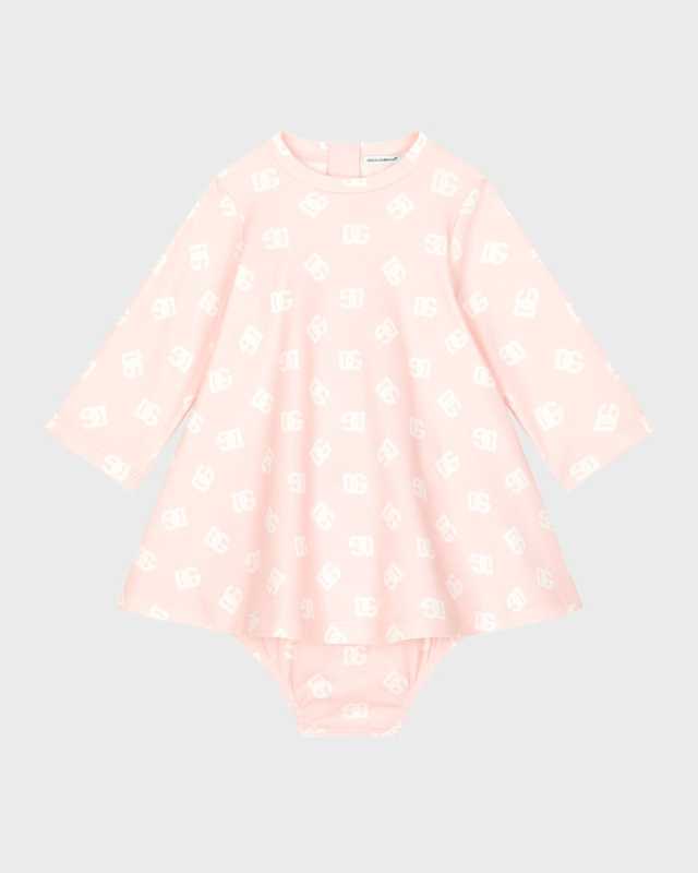 Girl's Interlocked Logo-Print Dress W/ Bloomers, Size 3M-24