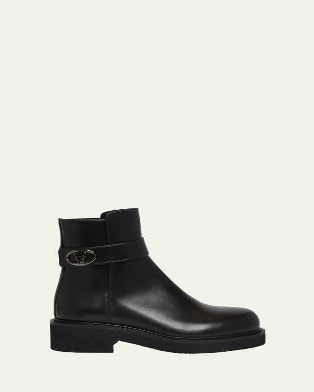 Leather VLogo Buckle Ankle Boots