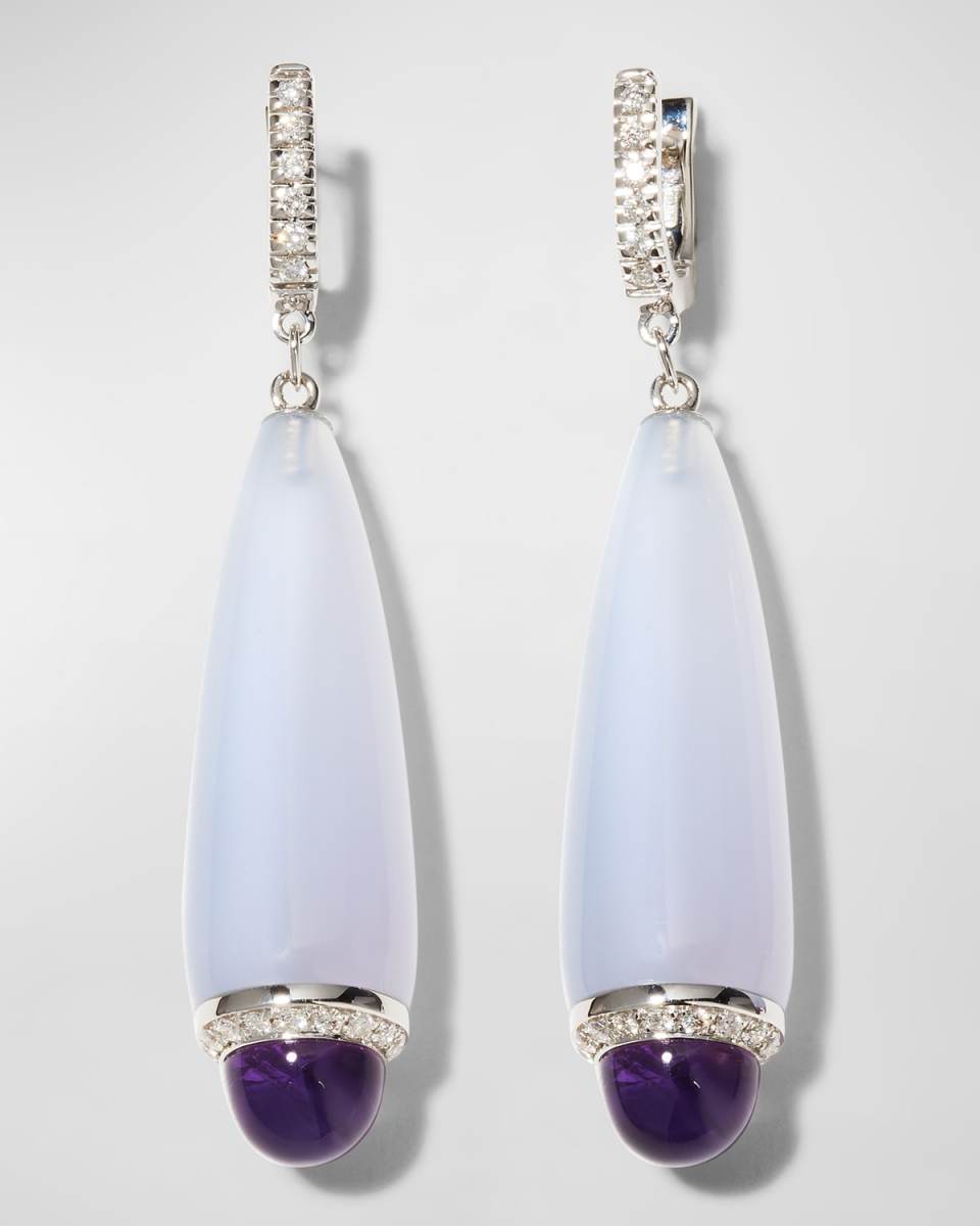 18K White Gold Isotta Earrings with Chalcedony, Amethyst and Diamonds