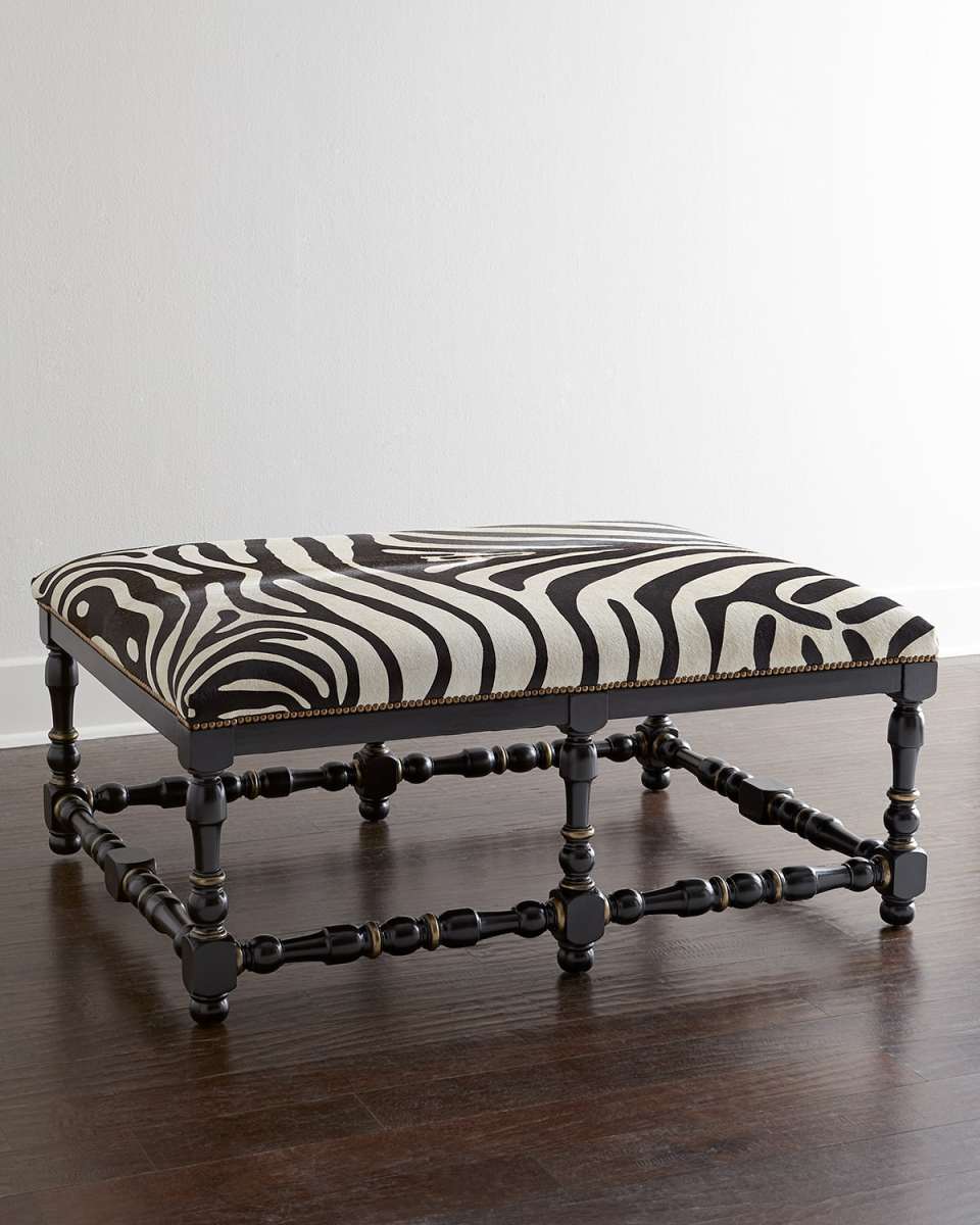 Zebra Print Hair On Hide Bench, 49"