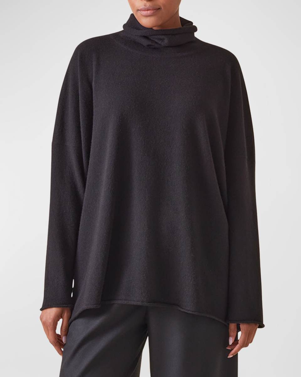 Raw Edge Scrunch Neck Cashmere Top