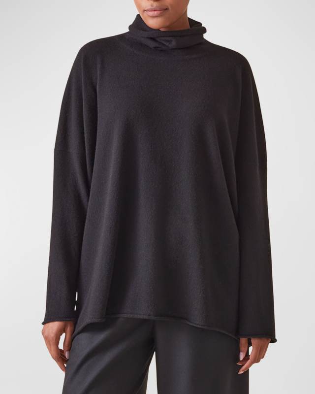 Raw Edge Scrunch Neck Cashmere Top