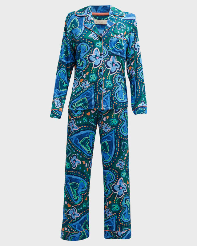 Sofia Cropped Heart-Print Pajama Set