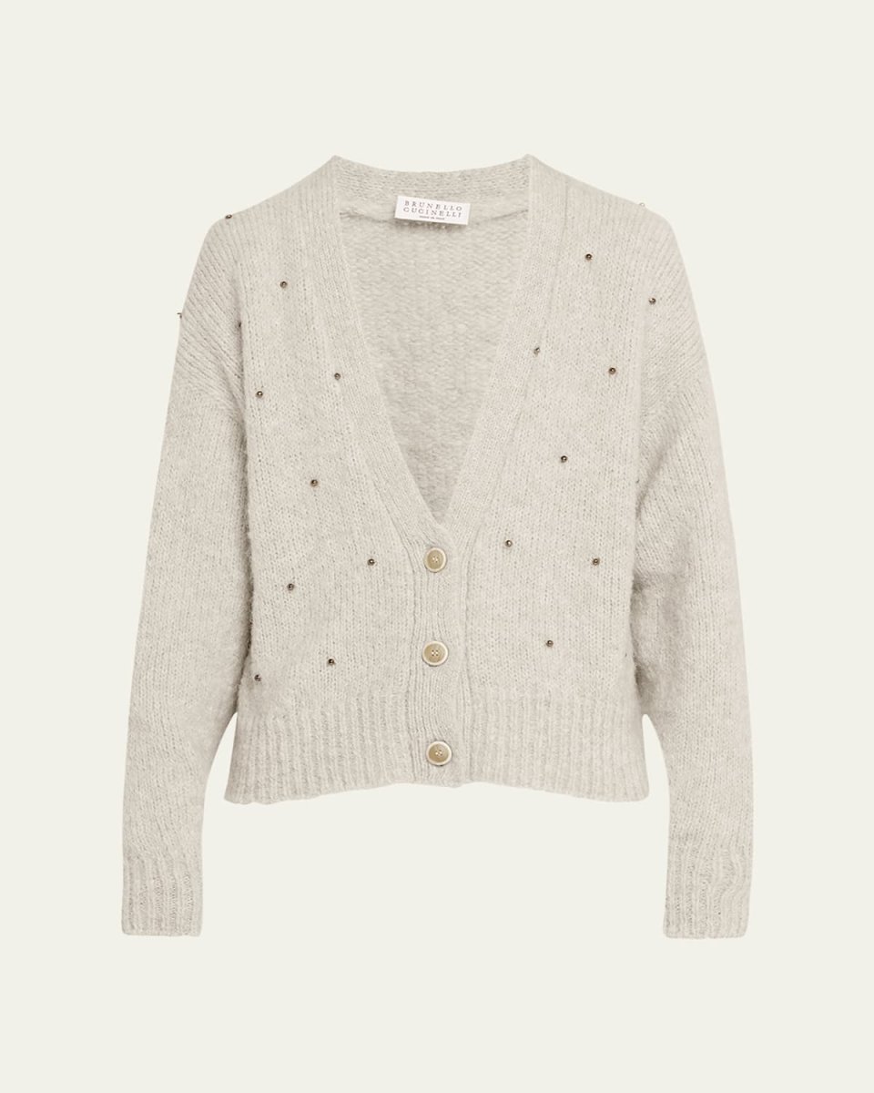 Alpaca Wool Cardigan with Rhinestone Embroidery