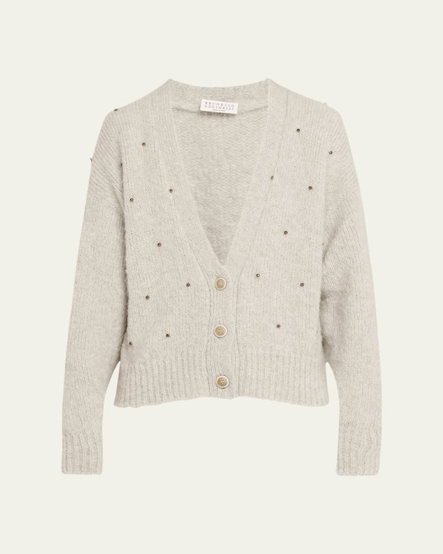 Alpaca Wool Cardigan with Rhinestone Embroidery