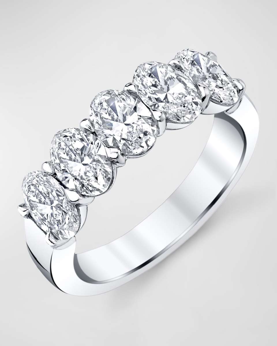 18K White Gold 5 Stone Band with Oval Cut Diamonds, 2.50ct