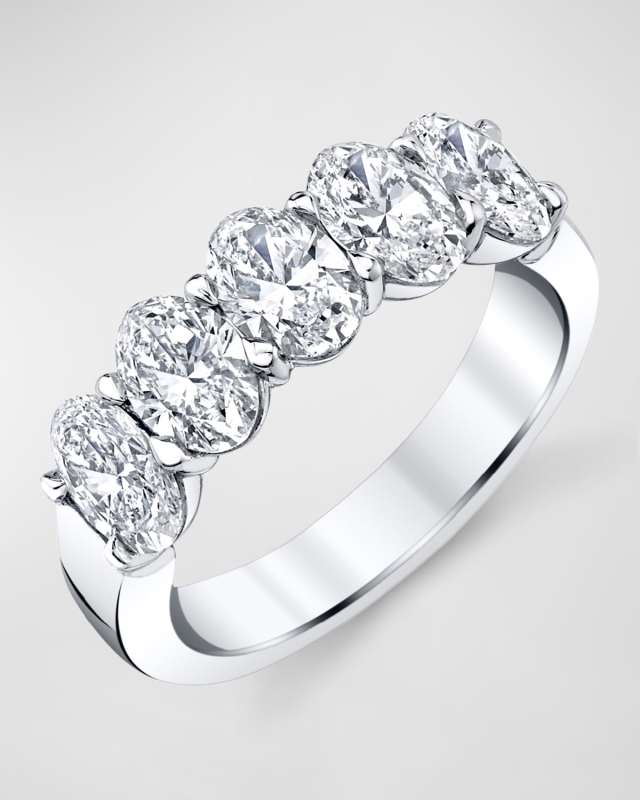 18K White Gold 5 Stone Band with Oval Cut Diamonds, 2.50ct
