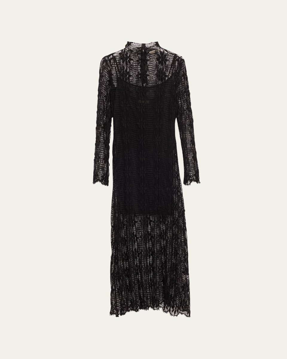 Talia Open Lace Mock-Neck Maxi Dress