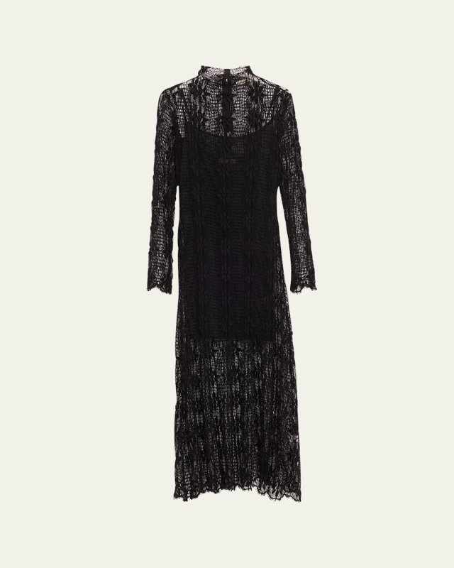 Talia Open Lace Mock-Neck Maxi Dress
