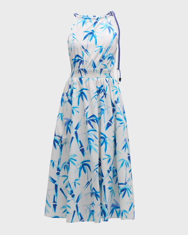Famerica Smocked Halter Sleeveless Midi Dress