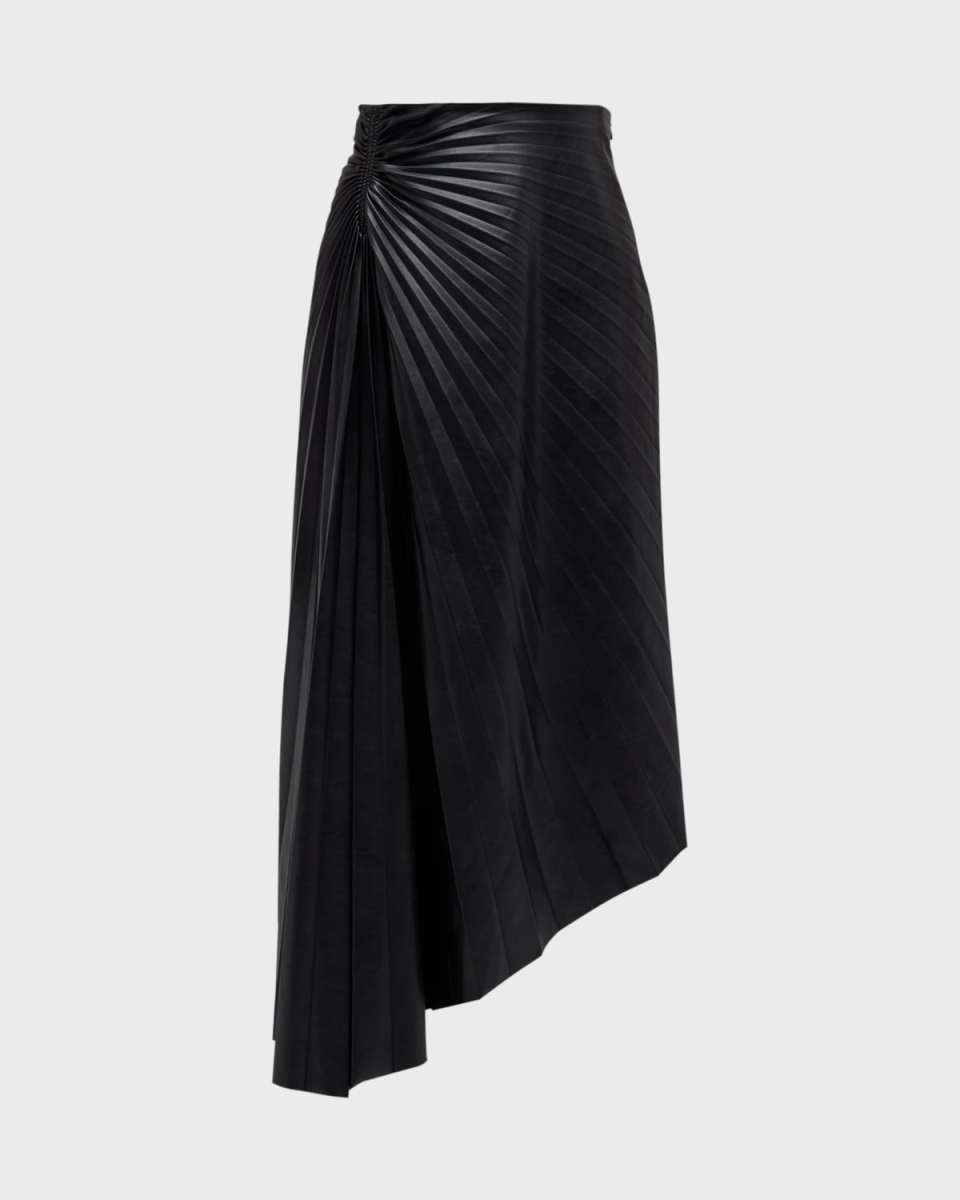 Tracy Pleated Side-Ruched Faux Leather Maxi Skirt