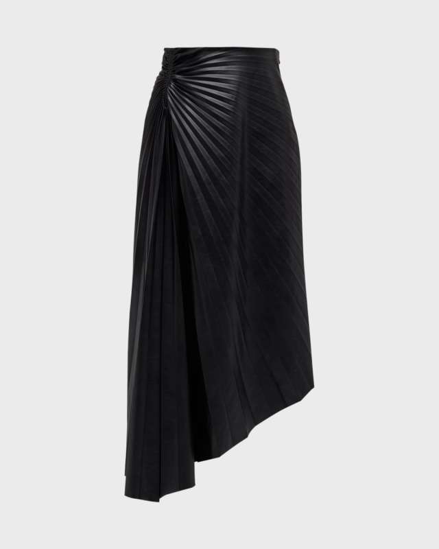Tracy Pleated Side-Ruched Faux Leather Maxi Skirt