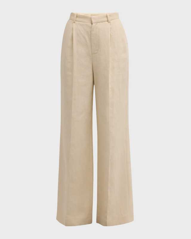 Cyrano Pleated High-Rise Cotton-Linen Pants