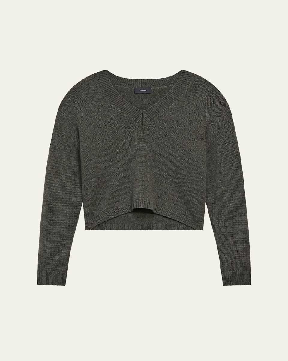 Cashmere Cropped V-Neck Pullover Sweater