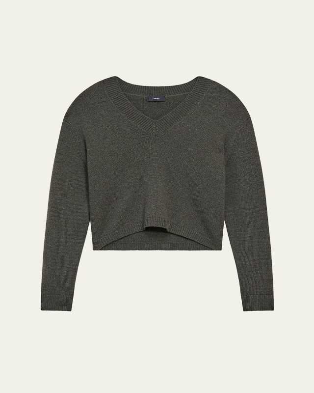Cashmere Cropped V-Neck Pullover Sweater