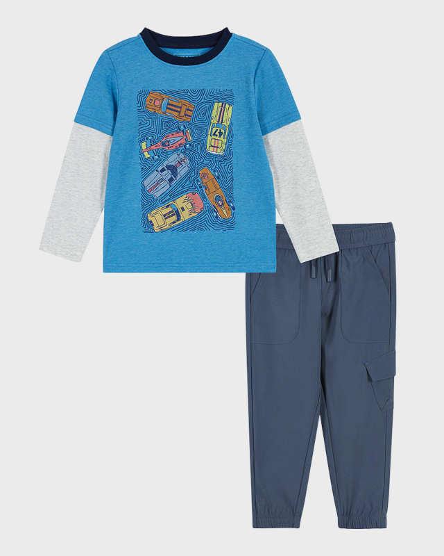 Girl's Racecar-Print Graphic T-Shirt W/ Joggers Set, Size 2T-8