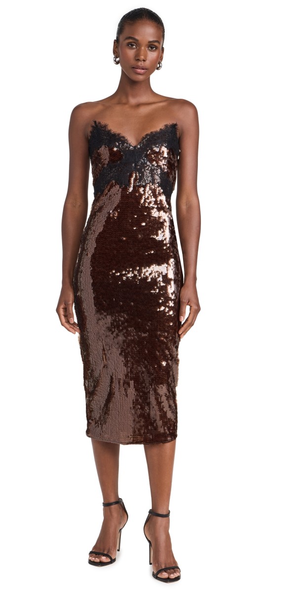 Retrofête Ellen Sequin Dress Deep Brown