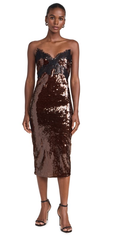 Retrofête Ellen Sequin Dress Deep Brown