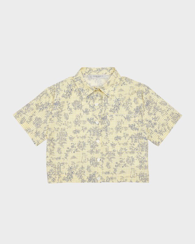 Girl's Floral-Print Gingham Shirt, Size 4-10