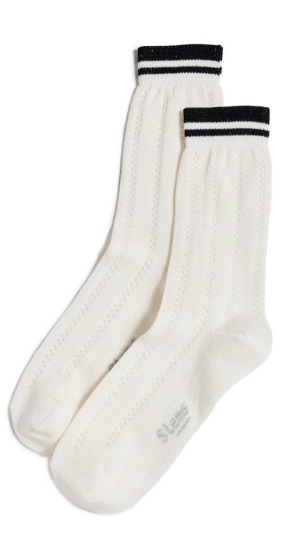 Stems Lattice Knit Crew Socks Ivory