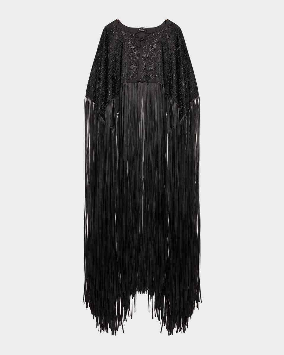 Crystal Silk Cape with Fringe Trim