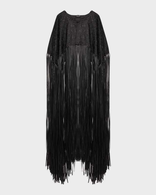 Crystal Silk Cape with Fringe Trim