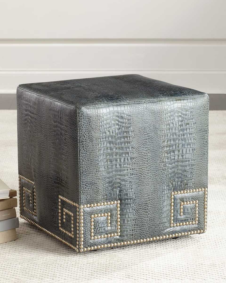 Chantal Leather Ottoman, Blue