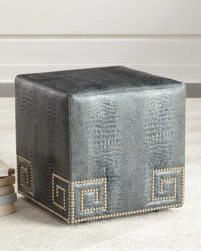 Chantal Leather Ottoman, Blue
