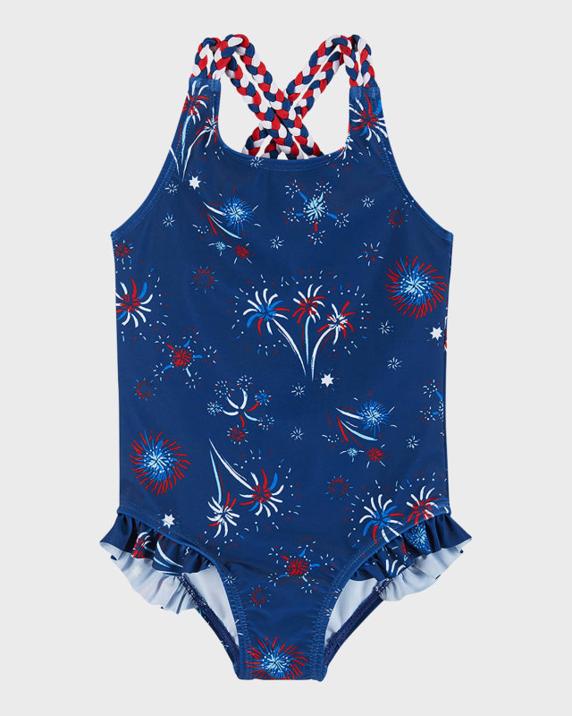 Girl's Fourth Of July-Print One-Piece Swimsuit, Size 2T-6X