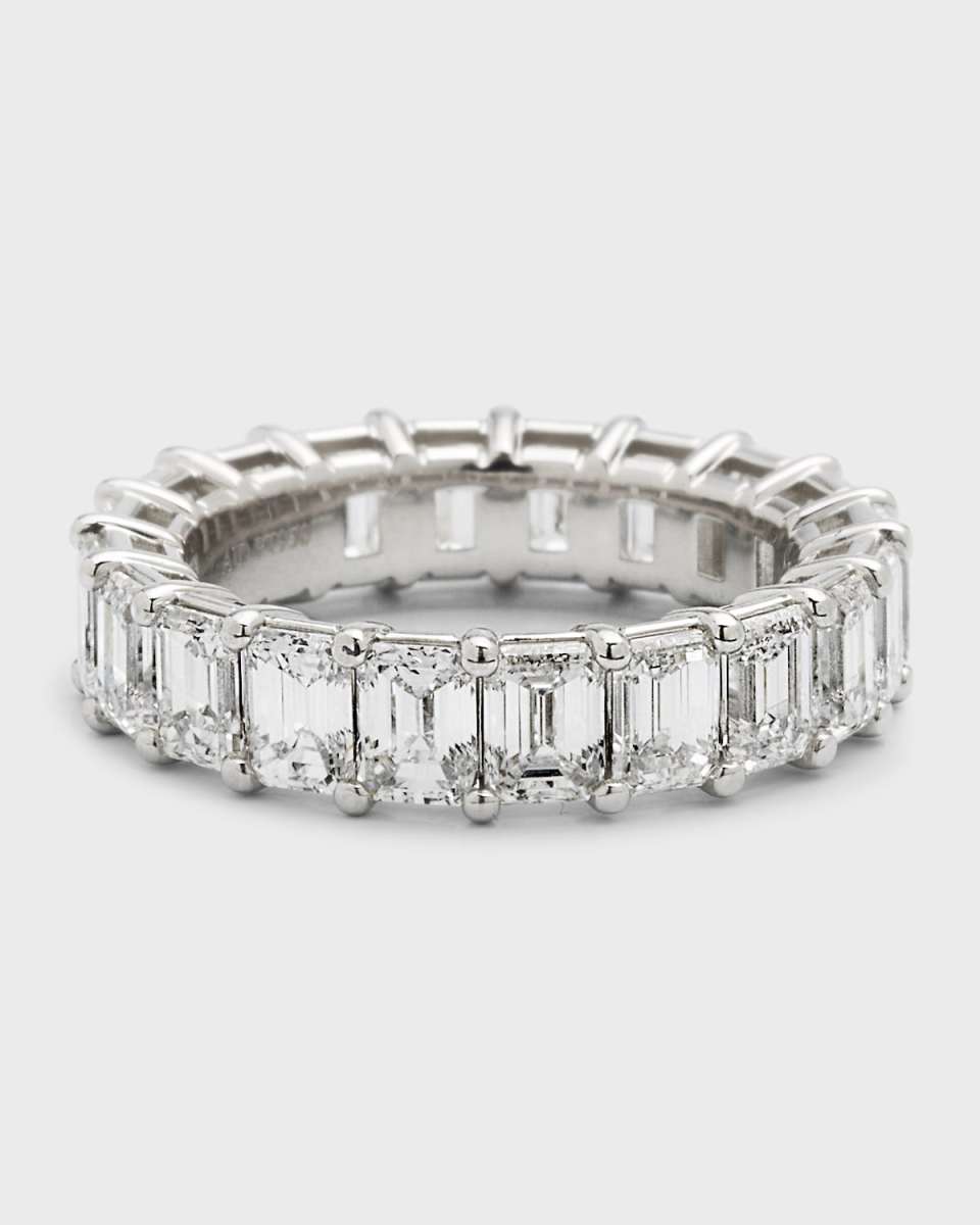 Platinum Emerald-Cut FG/VS Diamond Eternity Band, Size 6.25, 6.2tcw