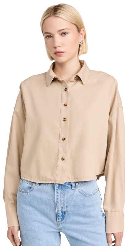 Favorite Daughter The Crop Ex Boyfriend Shirt Warm Sand