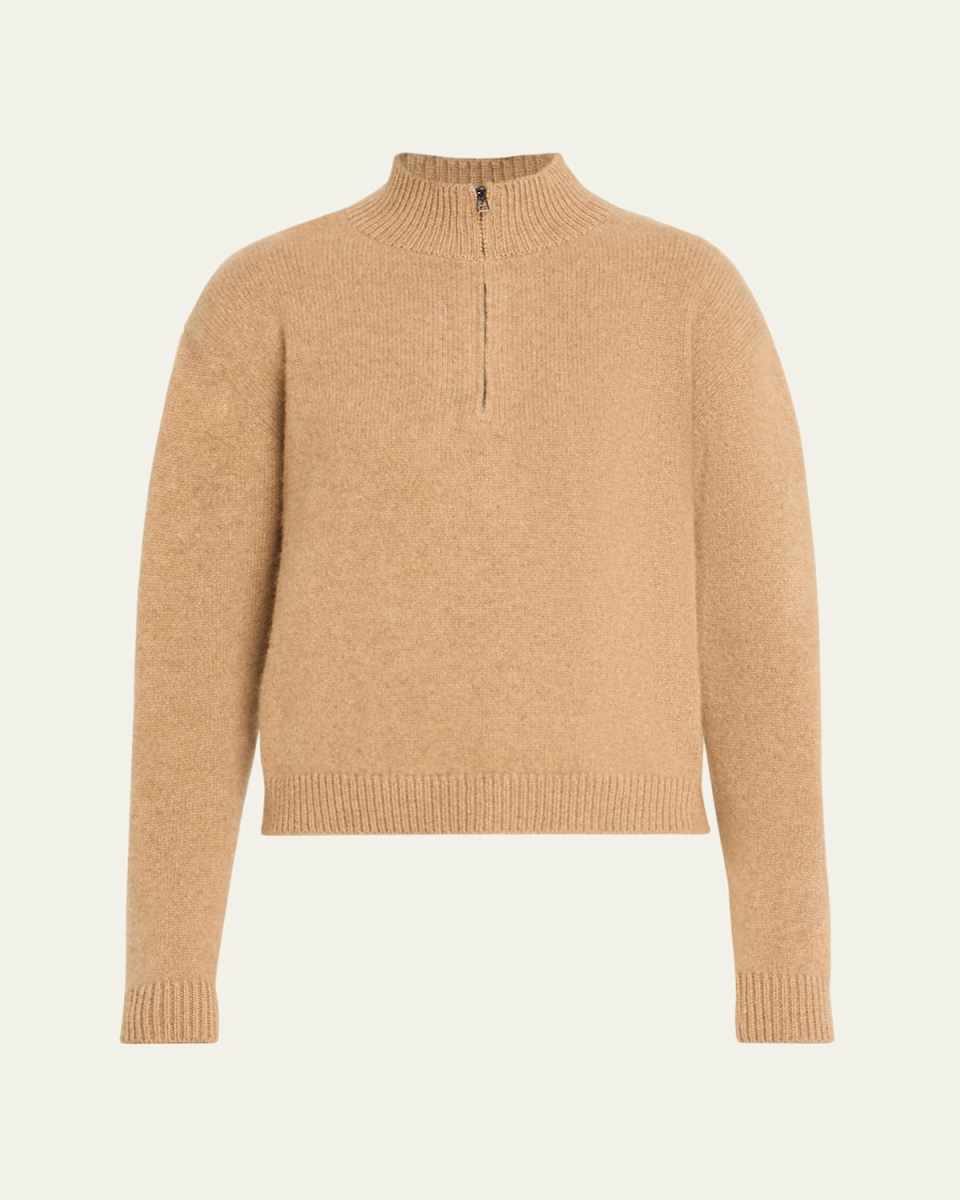 Mock-Neck Half-Zip Cashmere Sweater
